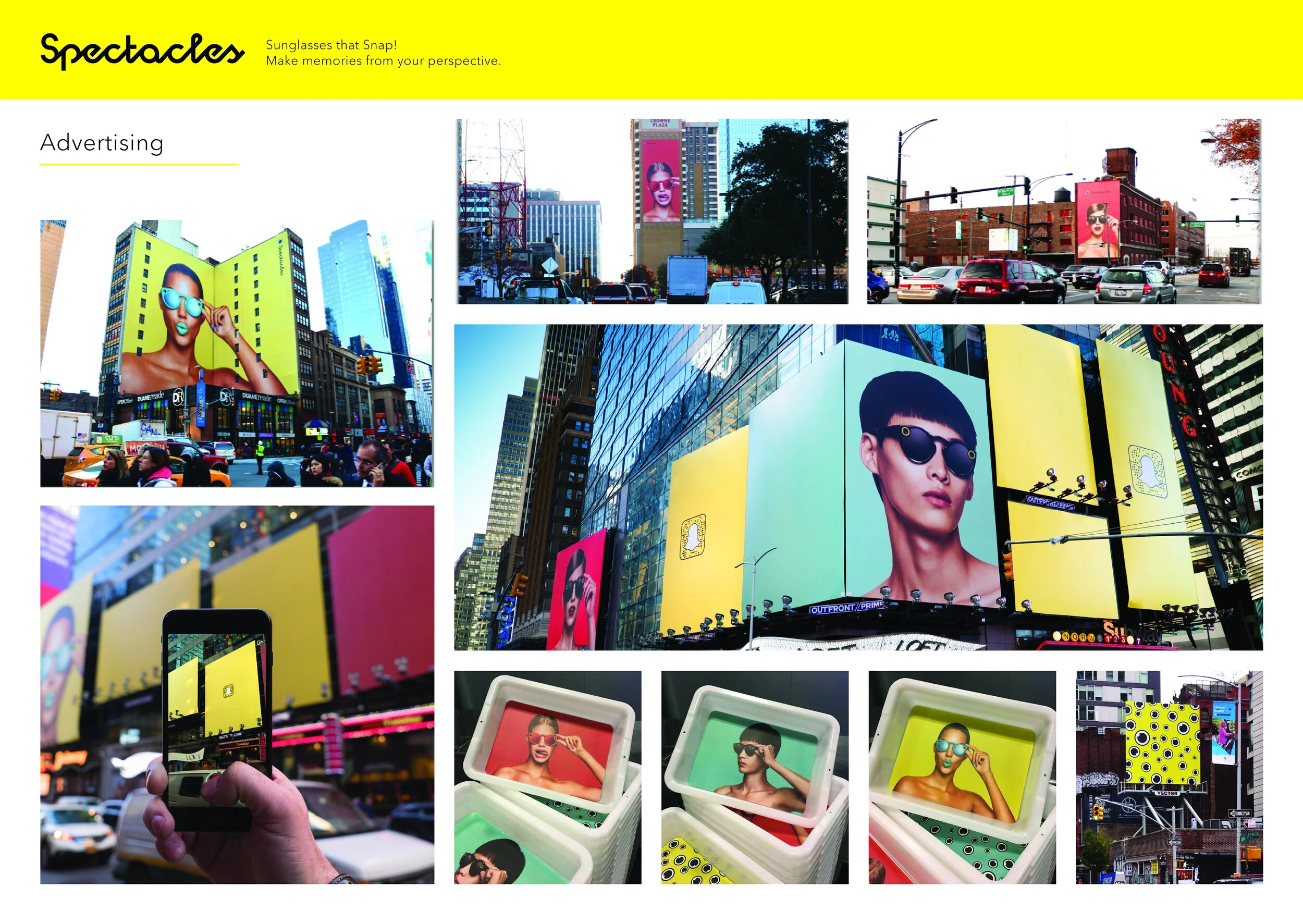Spectacles Advertising board: wall murals, a Times Square multi-panel takeover, printed collateral and street billboards