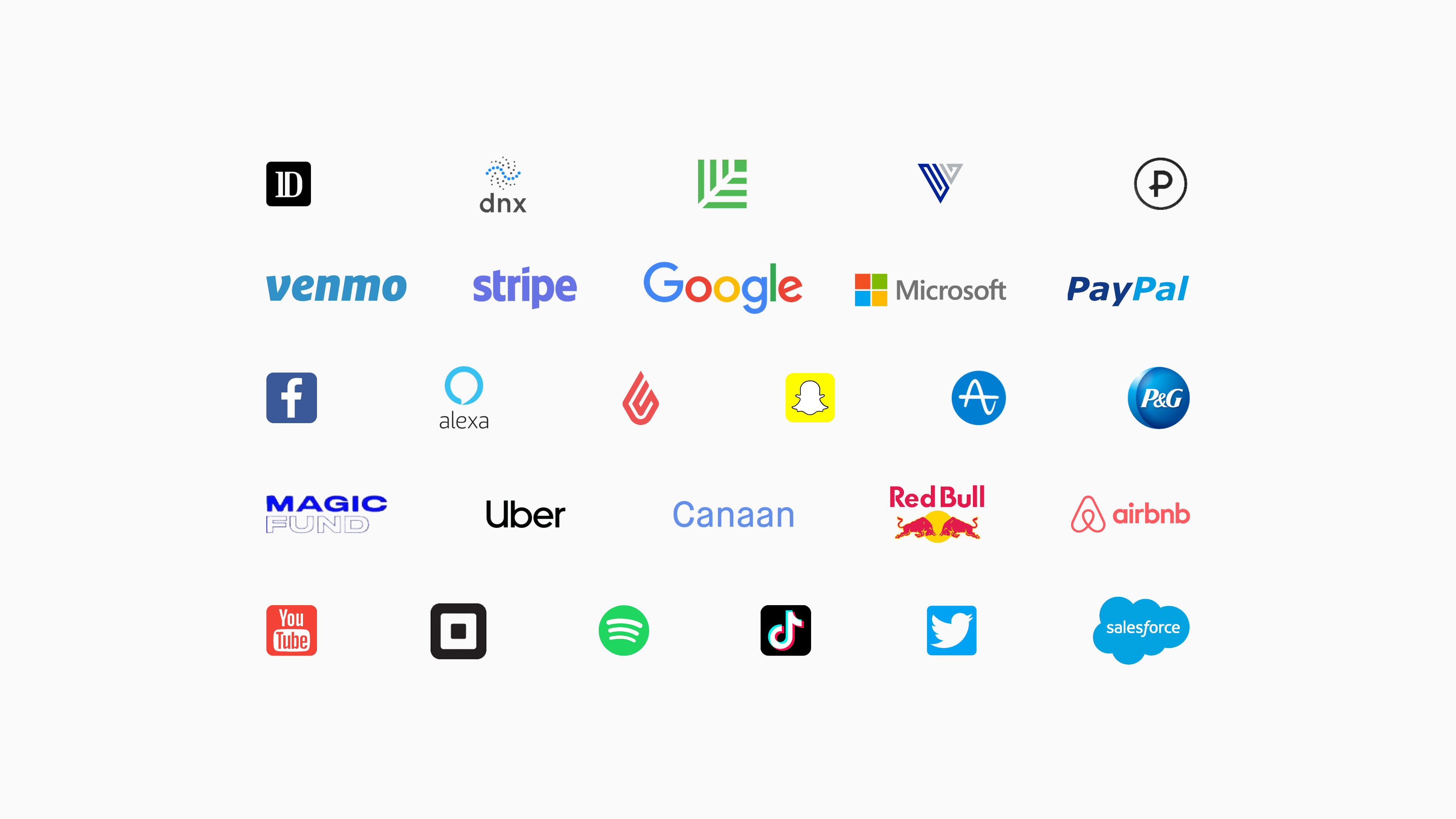 Grid of company logos on off-white including Venmo, Stripe, Google, Microsoft, PayPal, Uber, Airbnb, Spotify, TikTok