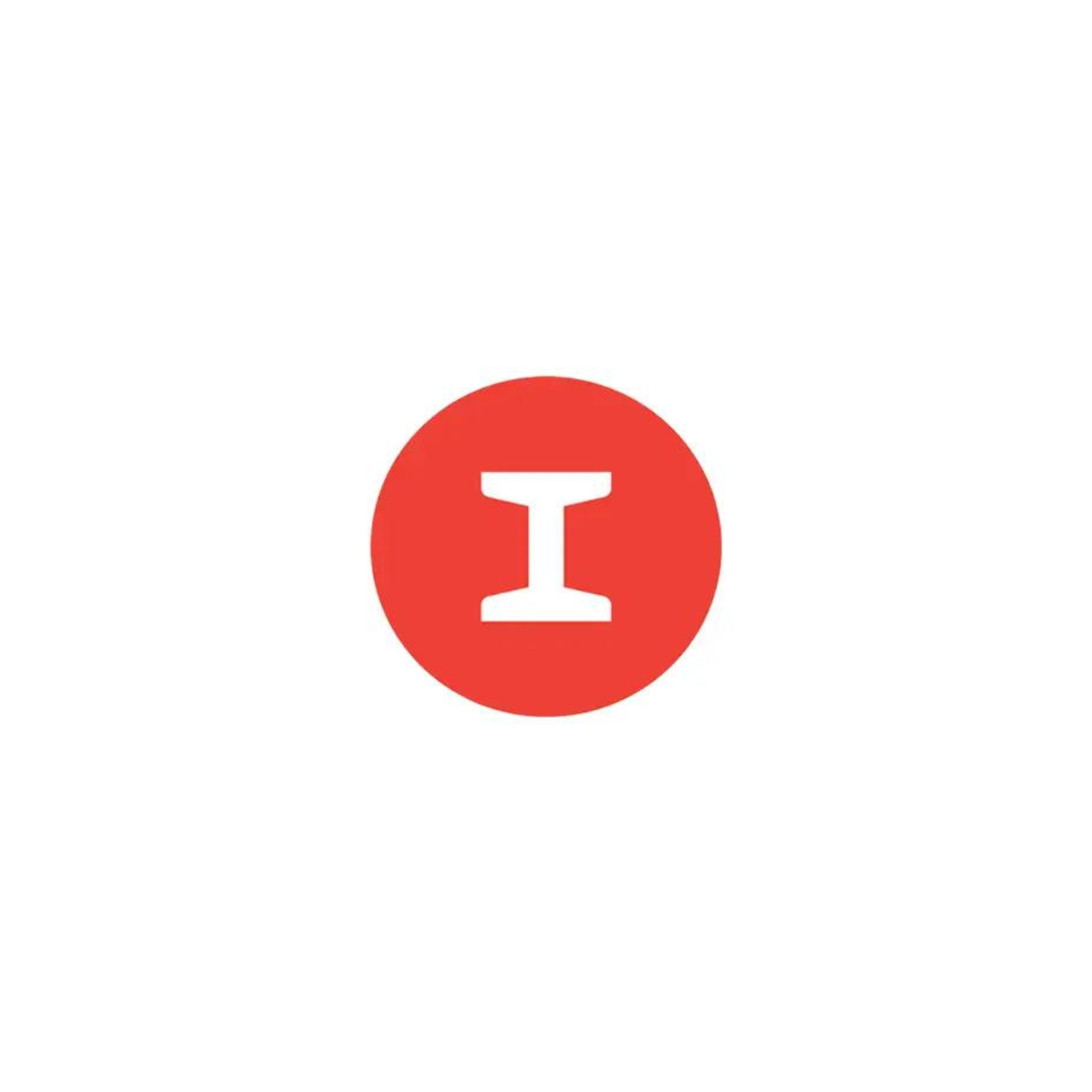 Red circle mark with a white serif capital I centered inside it, on a plain white background