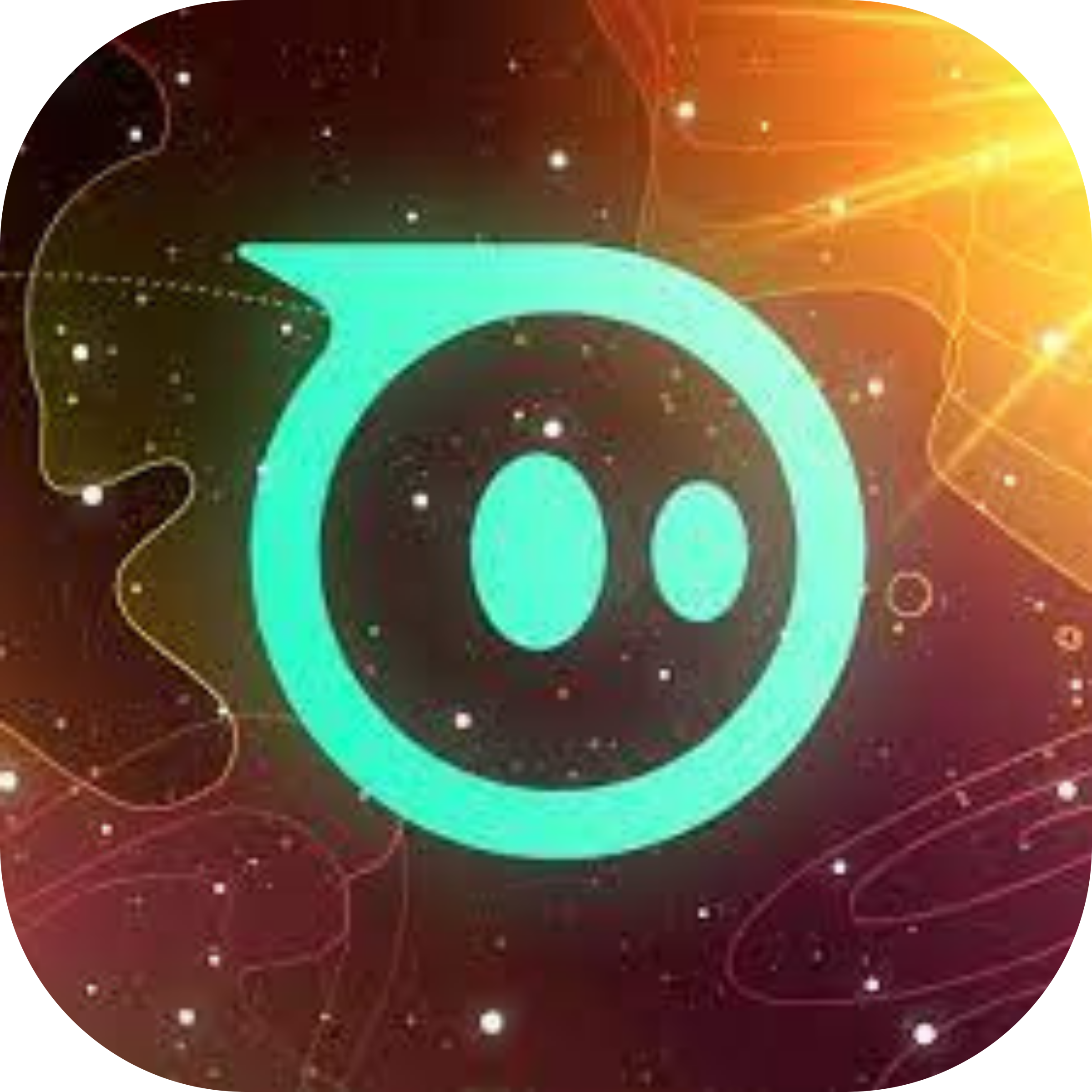 App icon with a mint-green Sphero logo on a dark red and gold nebula background streaked with light