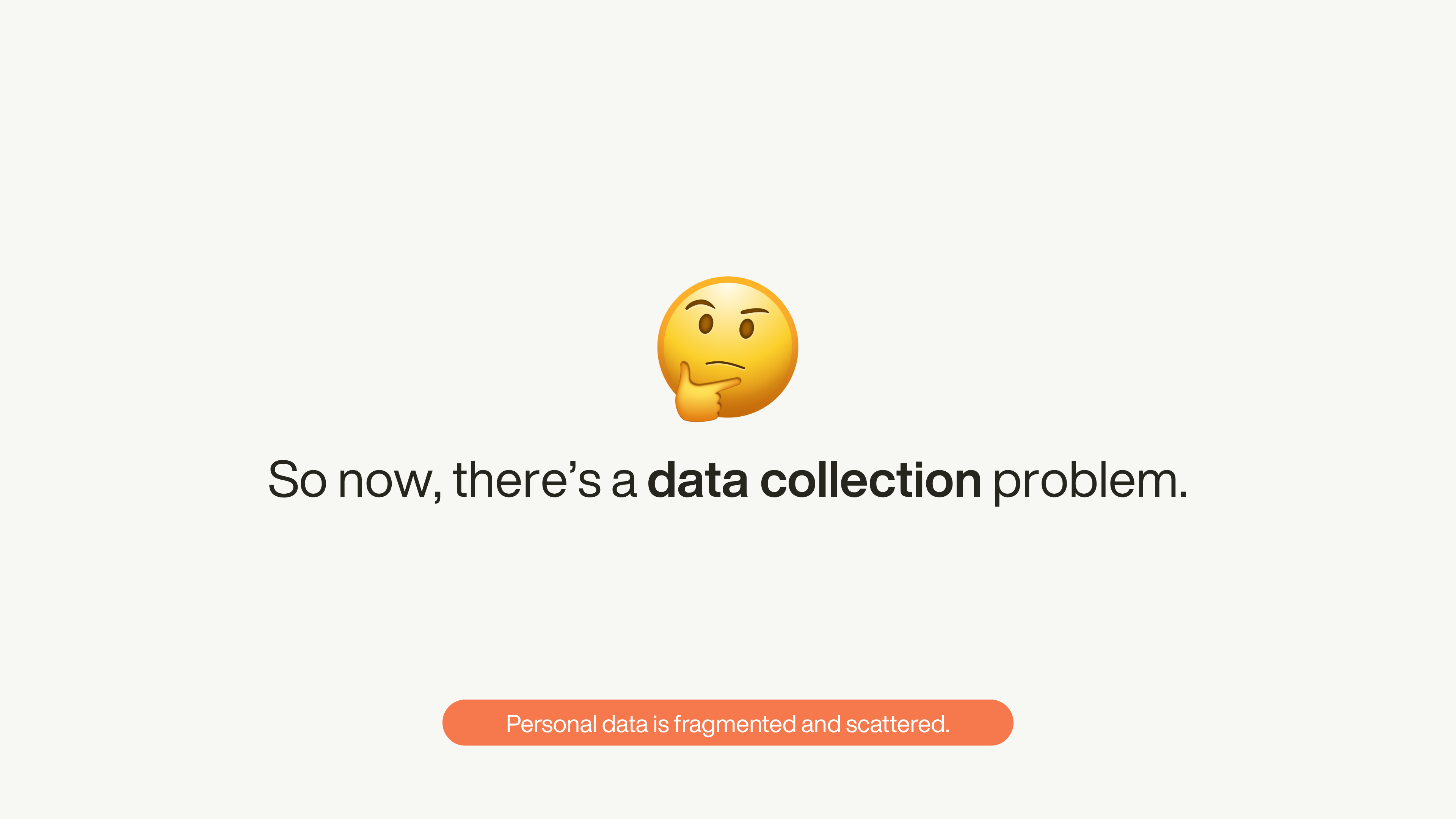 Slide with a thinking-face emoji reading “So now, there’s a data collection problem.”