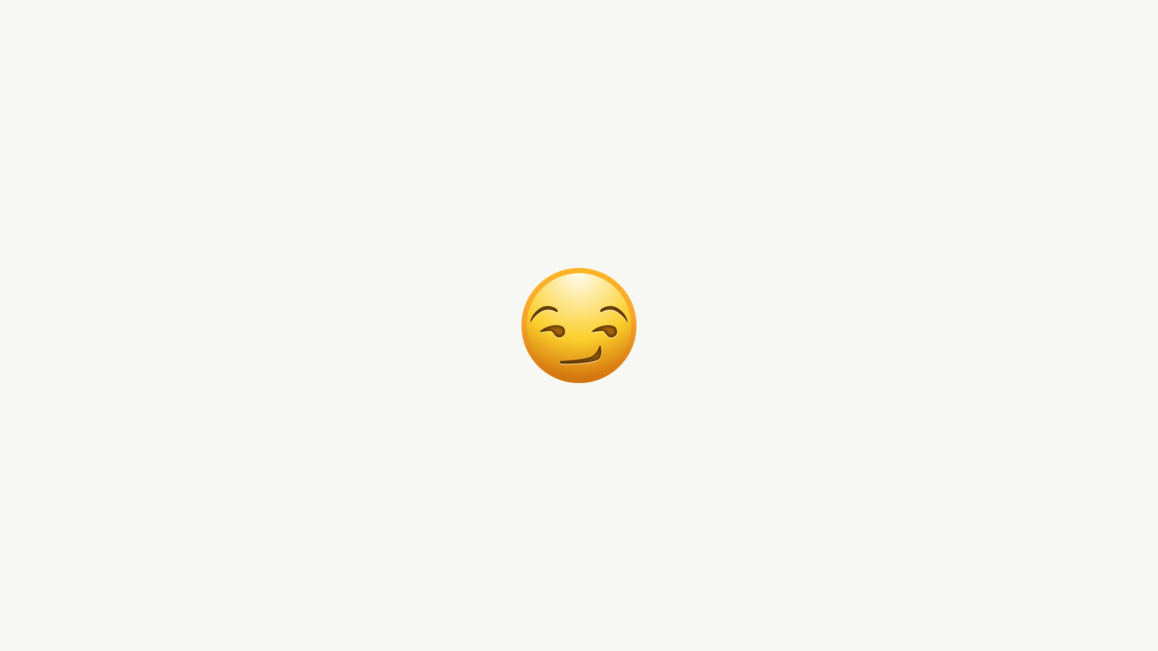 Full-bleed smirking face emoji on an off-white slide